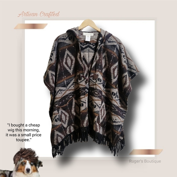 🌿Artisan Crafted Women's Medium Boho Hooded Cape Fringed Cardigan - Picture 11 of 12